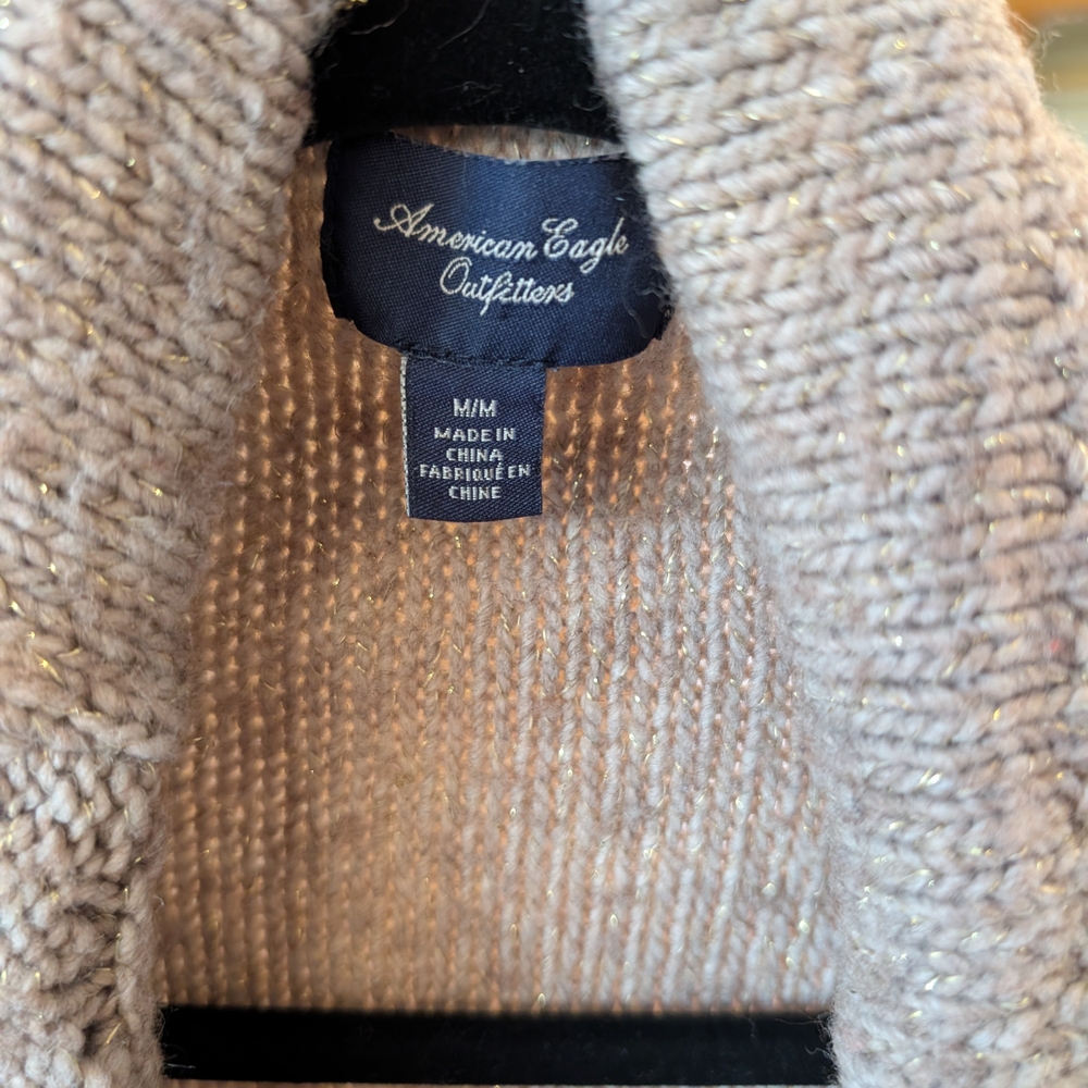 American Eagle Outfitters Taupe With Gold Accent Knit Cardigan - Picture 2 of 9